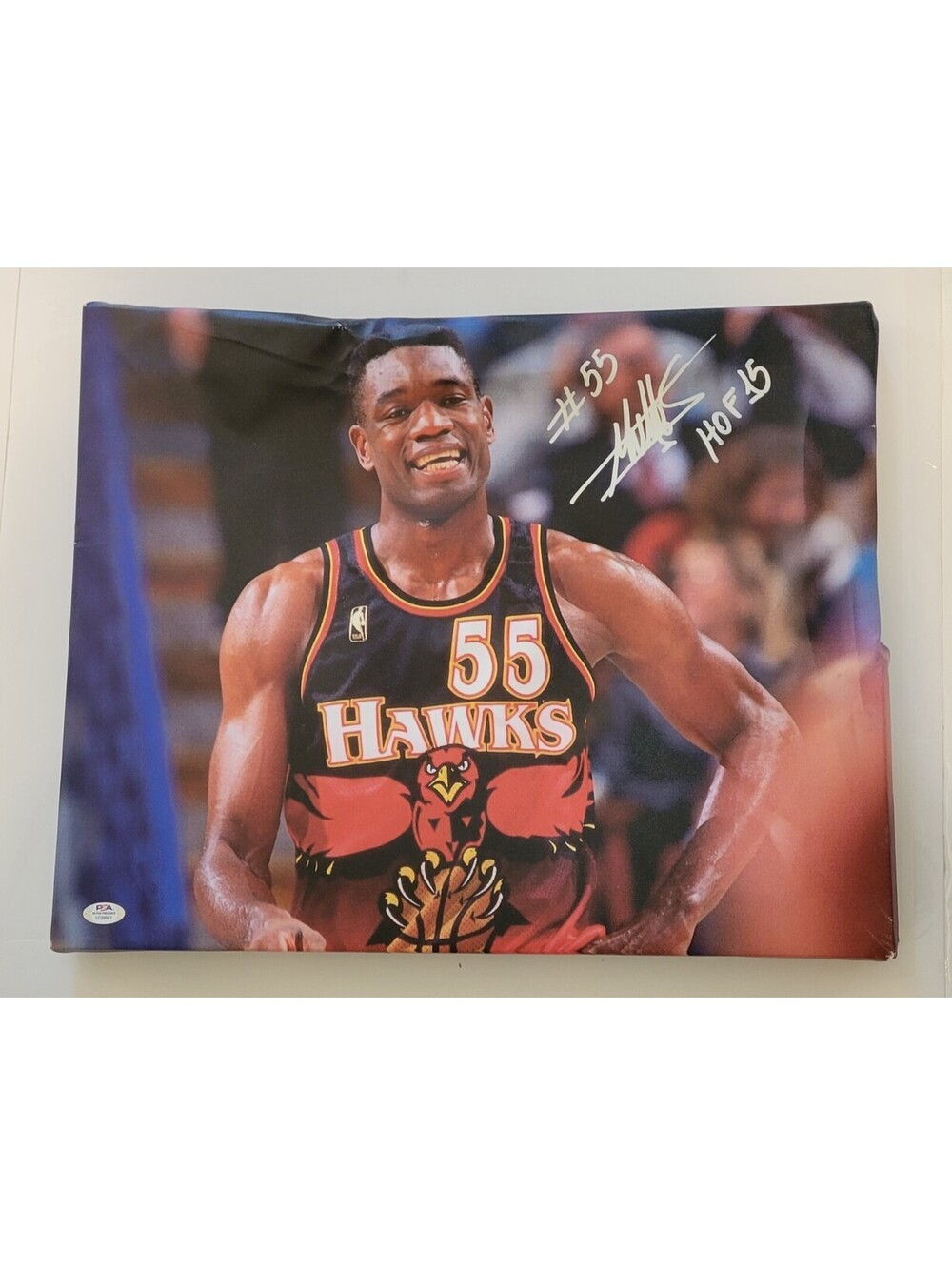 Dikembe Mutombo Hawks NBA Autographed Signed Canvas Print 20"x16" w/PSA *Damage